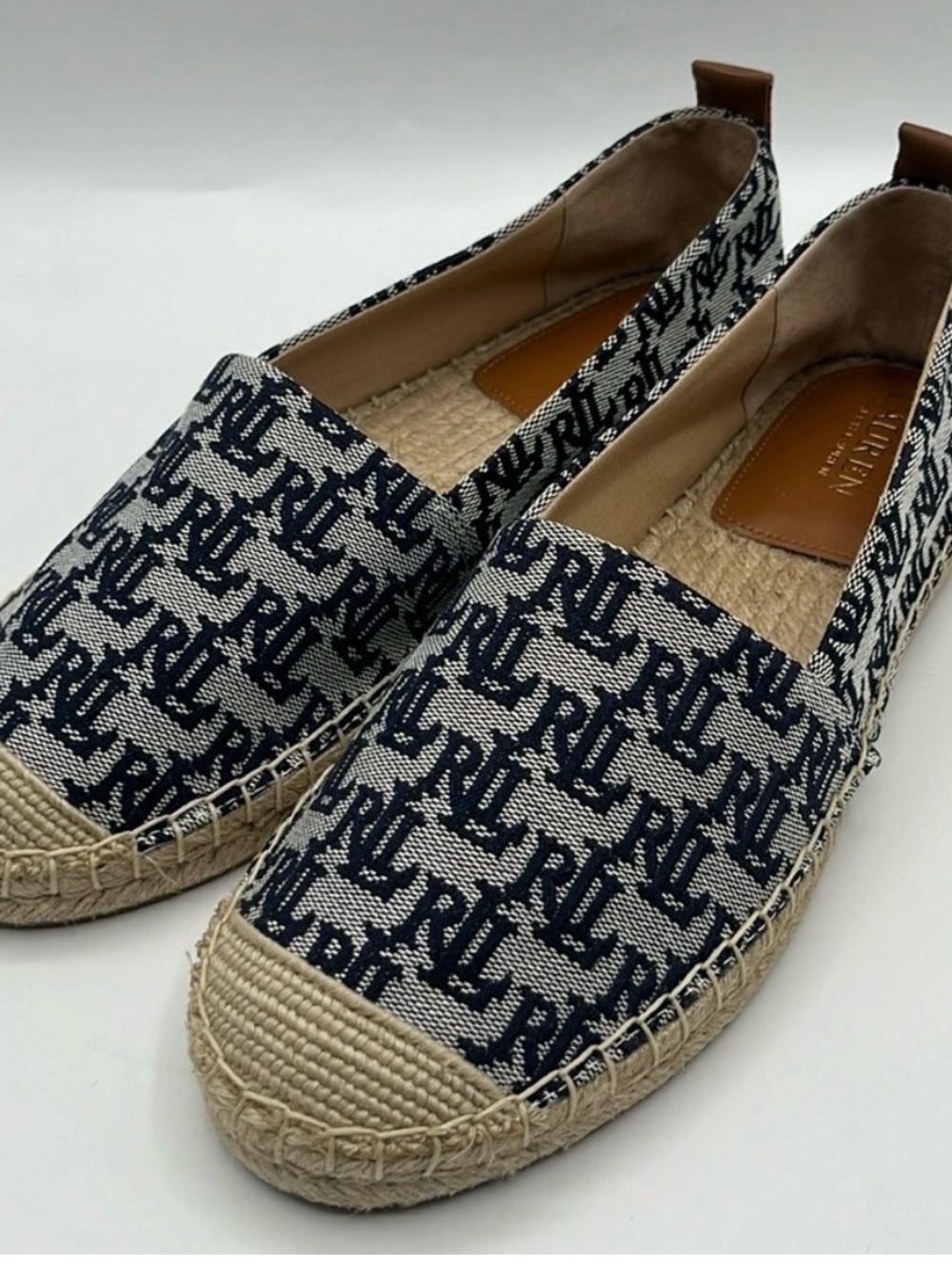 Polo by Ralph Lauren Navy and Beige Monogram Espadrilles